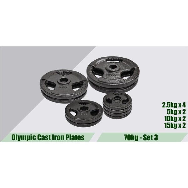 Total 70kg Set3 Olympic Cast Iron Weight Plate Set - Energetics Home Gym