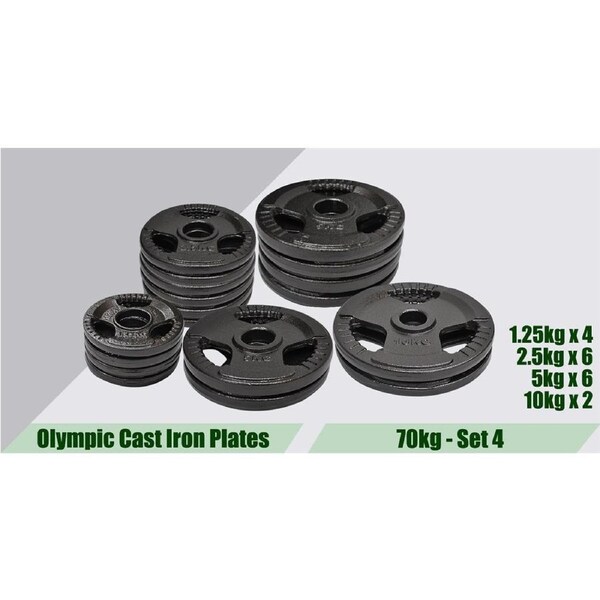 Total 70kg Set4 Olympic Cast Iron Weight Plate Set - Energetics Home Gym