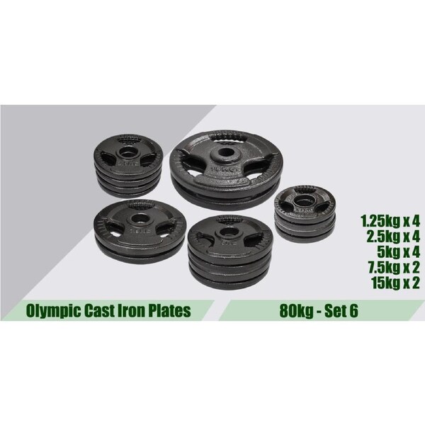 Total 80kg Set6 Olympic Cast Iron Weight Plate Set - Energetics Home Gym
