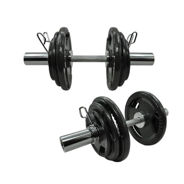 43kg - 50cm Olympic Dumbell Bar Weight Set - Cast Iron Triple Handle Grip Plate