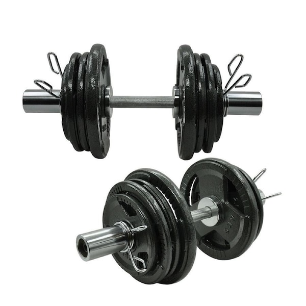 53kg - 50cm Olympic Dumbell Bar Weight Set - Cast Iron Triple Handle Grip Plate