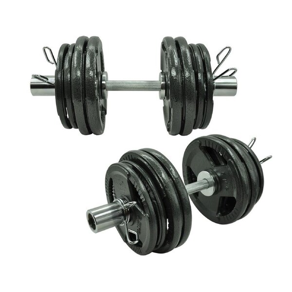 68kg - 50cm Olympic Dumbell Bar Weight Set - Cast Iron Triple Handle Grip Plate