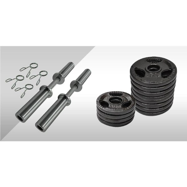 33kg - 50cm Olympic Dumbell Bar Weight Set - Cast Iron Triple Handle Grip Plate