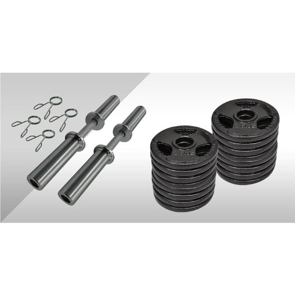 48kg - 50cm Olympic Dumbell Bar Weight Set - Cast Iron Triple Handle Grip Plate