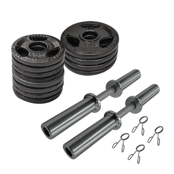28kg - 50cm Olympic Dumbell Bar Weight Set - Cast Iron Triple Handle Grip Plate