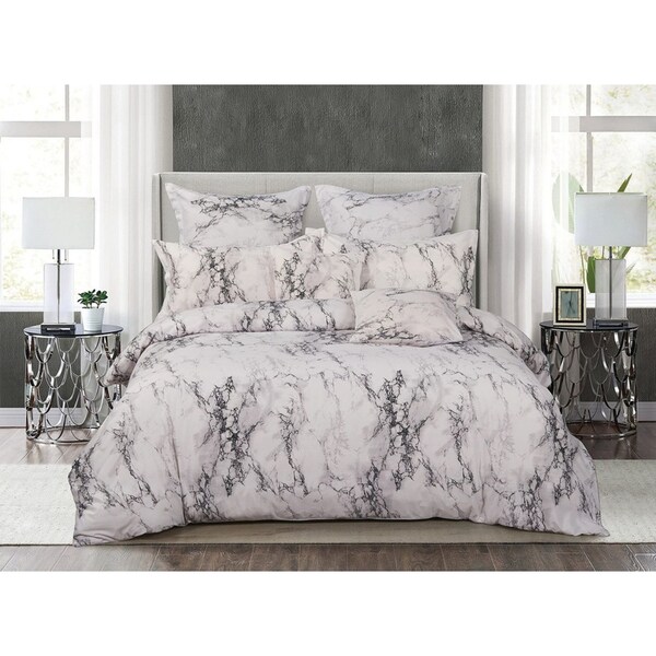 Marble Super King Size Quilt/Doona/Duvet Cover Set - White