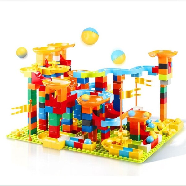 320Pc Duploed Marble Race Run Building Blocks Maze Ball Track Preschool Toy Kids