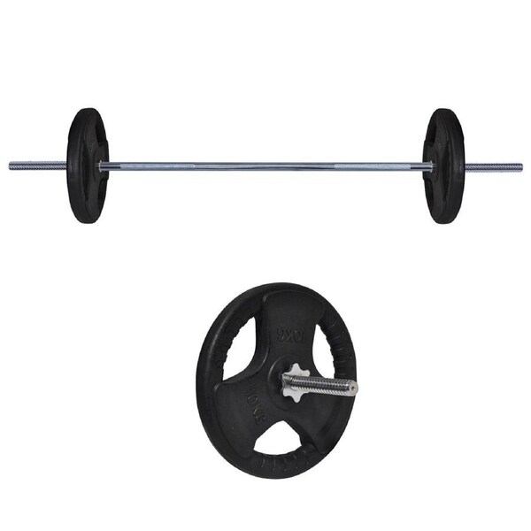 25kg Rubber Coated Ez Grip Cast Iron Weight Plate + 150cm Barbell Bar Weight Set