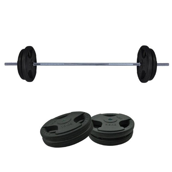 40kg Rubber Coated Ez Grip Cast Iron Weight Plate + 150cm Barbell Bar Weight Set
