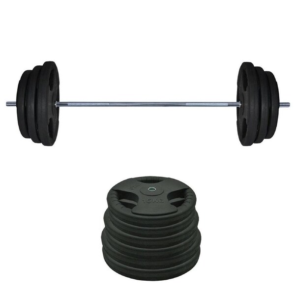 125kg Rubber Coated Ez Grip Cast Iron Weight Plate +150cm Barbell Bar Weight Set