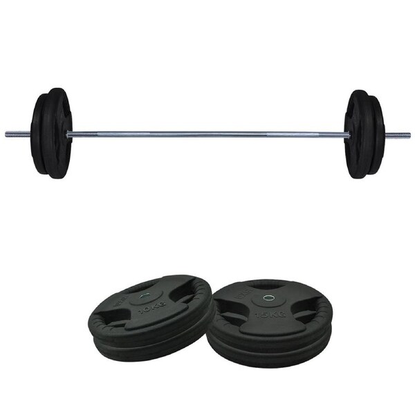 58kg Rubber Coated Ez Grip Cast Iron Weight Plate + 180cm Barbell Bar Weight Set