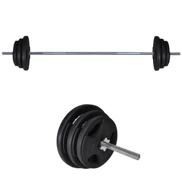 53kg Rubber Coated Ez Grip Cast Iron Weight Plate + 180cm Barbell Bar Weight Set