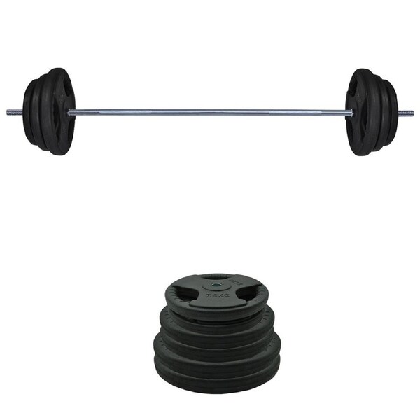 73kg Rubber Coated Ez Grip Cast Iron Weight Plate + 180cm Barbell Bar Weight Set