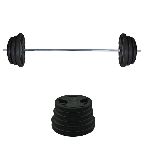 Total 98kg - 180cm Barbell Bar Weight Set Rubber Coated Ez Grip Weight Plate