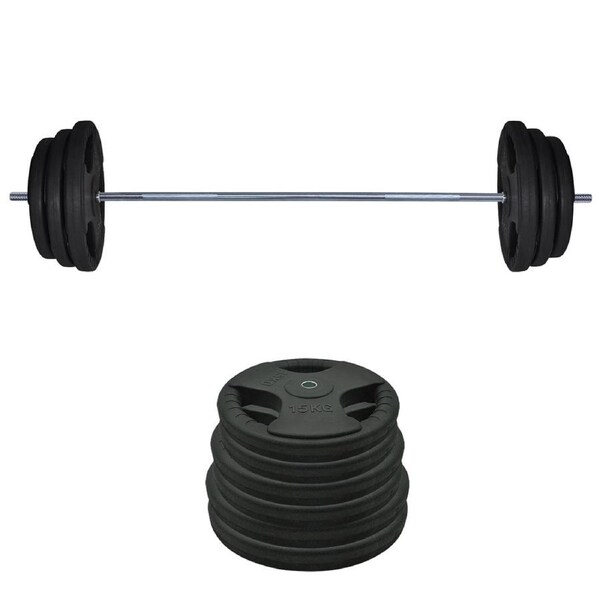 128kg Rubber Coated Ez Grip Cast Iron Weight Plate +180cm Barbell Bar Weight Set