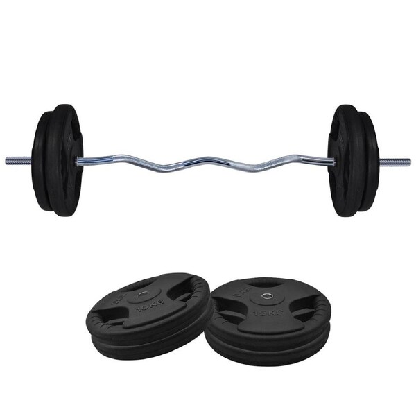 Total 55kg -120cm Curl Barbell Bar Weight Set Rubber Coated Ez Grip Weight Plate