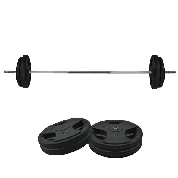 Total 58kg - 198cm Barbell Bar Weight Set Rubber Coated Ez Grip Weight Plate