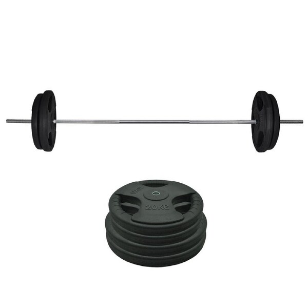 Total 98kg - 198cm Barbell Bar Weight Set Rubber Coated Ez Grip Weight Plate
