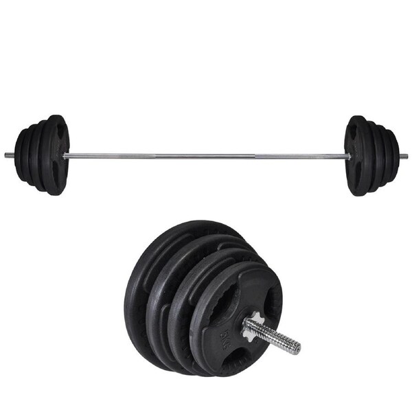 83kg Rubber Coated Ez Grip Cast Iron Weight Plate + 198cm Barbell Bar Weight Set
