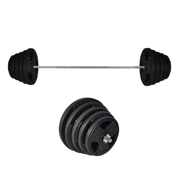 163kg Rubber Coated Ez Grip Cast Iron Weight Plate +198cm Barbell Bar Weight Set