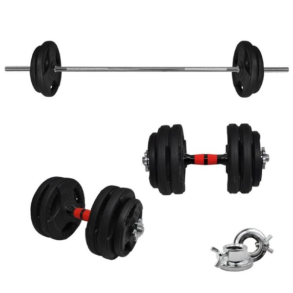 48kg Rubber Coated Weight Plate Set - 36cm Dumbell & 150cm Barbell Bar