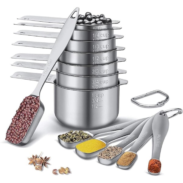 Kitchen Cooking Stainless Steel Measuring Spoons And Measuring Cups (13 Piece Set)