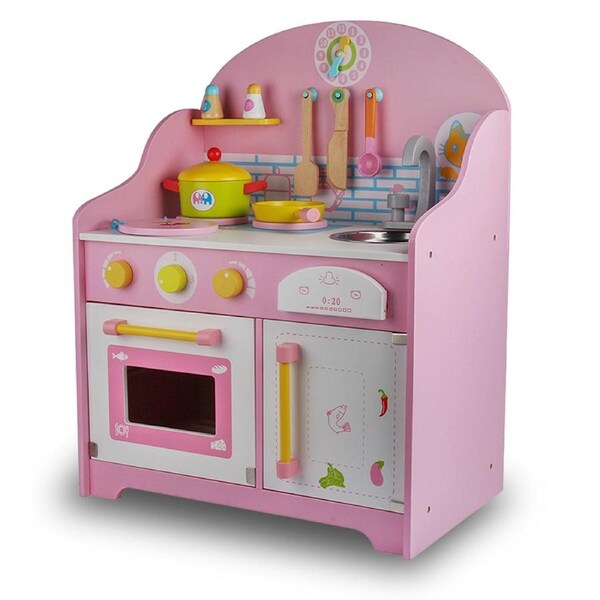 Wooden Kids Kitchen Toy Pretend Play Set Toddler Children Cooking Home Cookware