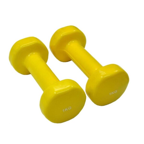 1kg X 2 - Vinyl Cast Iron Dumbbell Hand Weight - Yellow - Total 2kg