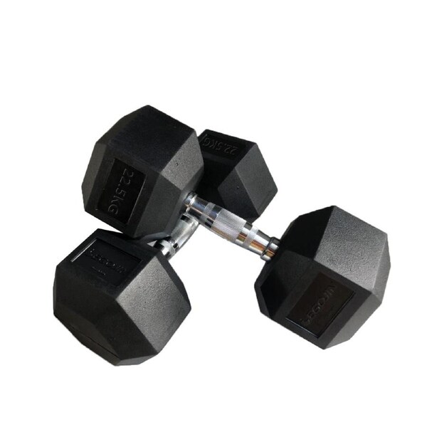 22.5kg X 2 Hex Rubber Coat Iron Dumbell Home Gym Strength Weight Training