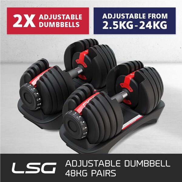 LSG 48kg Adjustable Dumbbells Dumbell Set 2.5kg-24kg (Pairs)
