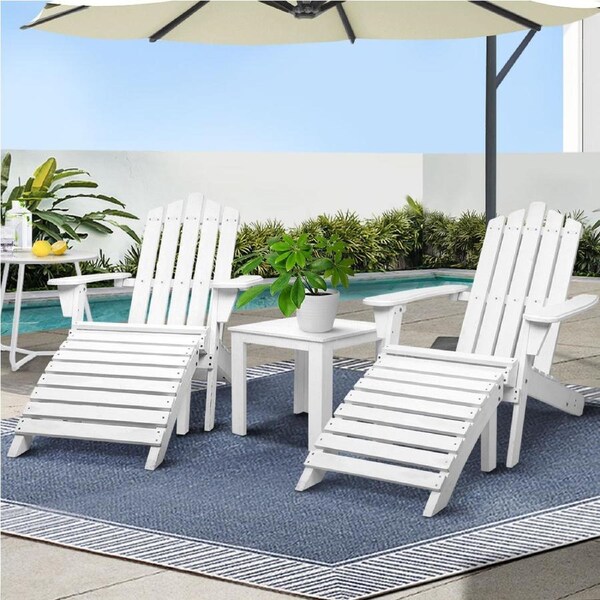 5PC Adirondack Gardeon Outdoor Chairs Table Sun Lounge Wooden Patio Furniture White