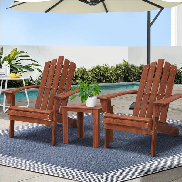 3PC Gardeon Outdoor Chairs Sun Lounge Adirondack Beach Chair Table Setting Wooden Patio Furniture Brwon