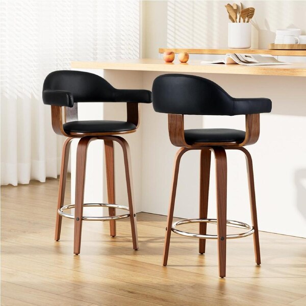 2x Artiss Bar Stools Leather Seat Wooden Legs
