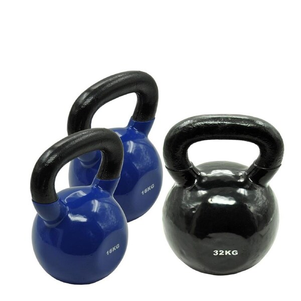 16kg x 2 + 32kg = Total 64kg Iron Vinyl Kettlebell Weight Gym Strength Training