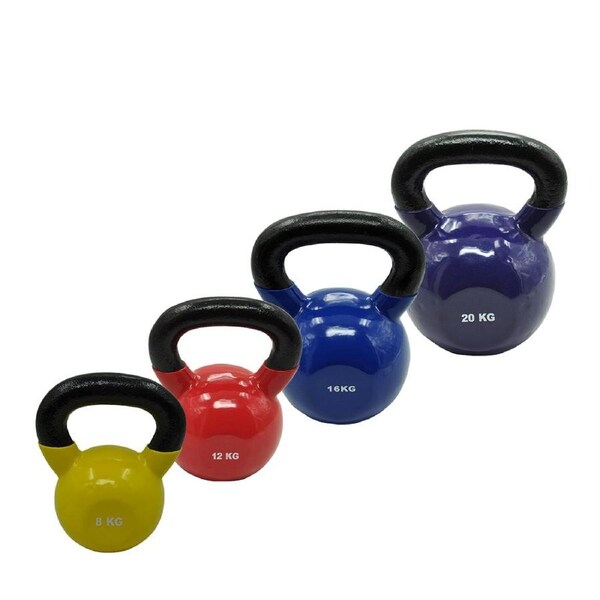 8kg + 12kg + 16kg + 20kg = Total 56kg Iron Vinyl Kettlebell Weight Training
