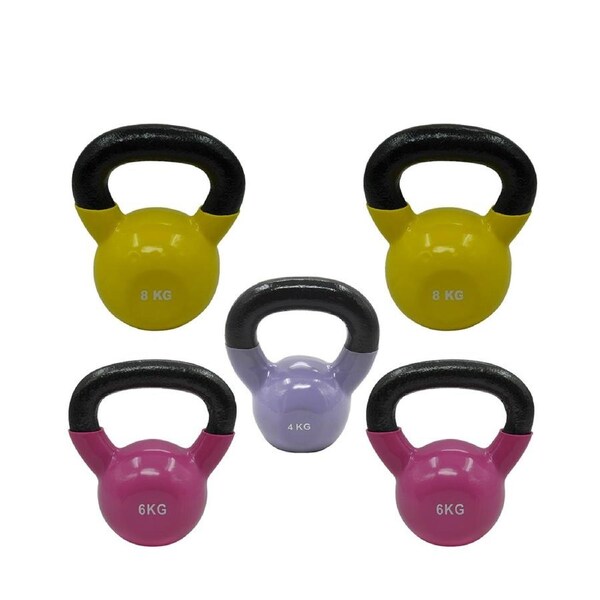4kg + 6kgx2 + 8kgx2 = Total 32kg Iron Vinyl Kettlebell Weight Strength Training