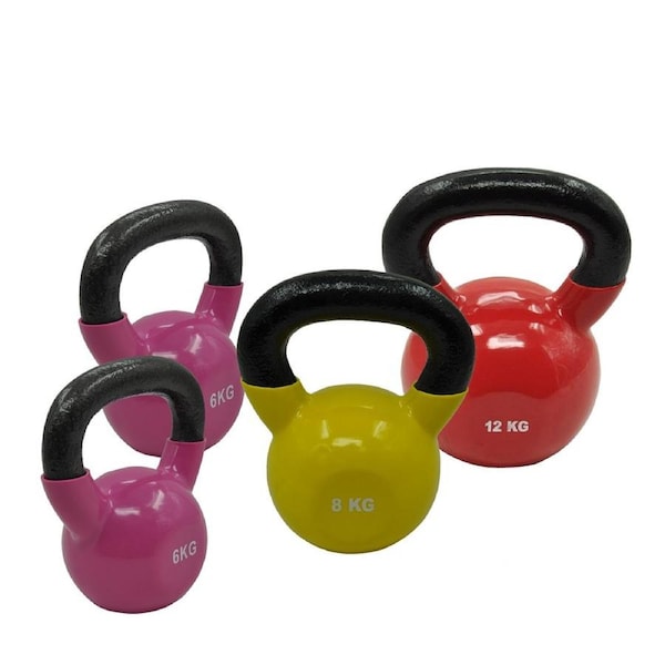 6kg x 2 + 8kg + 12kg = Total 32kg Iron Vinyl Kettlebell Weight Strength Training