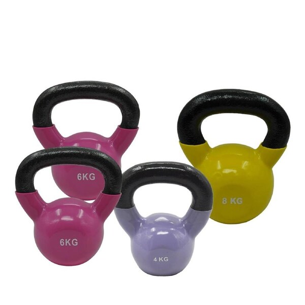 4kg + 6kg x 2 + 8kg - Total 24kg Iron Vinyl Kettlebell Weight Strength Training