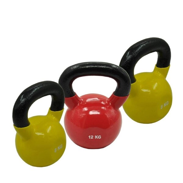 8kg x 2 + 12kg - Total 28kg Iron Vinyl Kettlebell Weight - Gym Strength Training