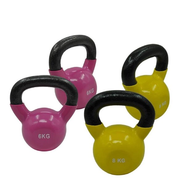 6kg x 2 + 8kg x 2 - Total 28kg Iron Vinyl Kettlebell Weight - Strength Training