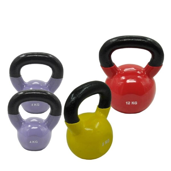 4kg x 2 + 8kg + 12kg -Total 28kg Iron Vinyl Kettlebell Weight Strength Training
