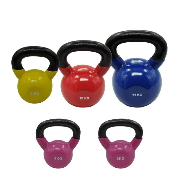 6x2 + 8 + 12 + 16kg - Total 48kg Iron Vinyl Kettlebell Weight Strength Training