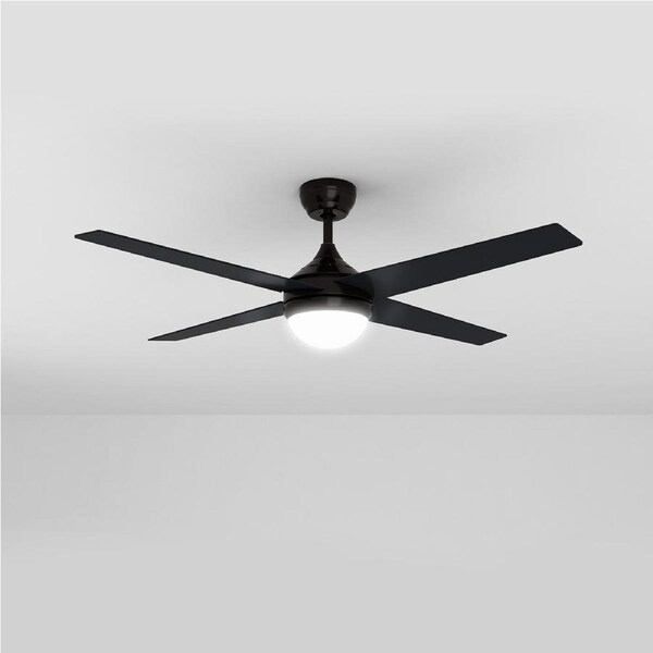 ELEGANT 48" 4 Blades AC Motor Ceiling Fan with 3 Colors LED Light & Remote (Black and Wooden Blade)