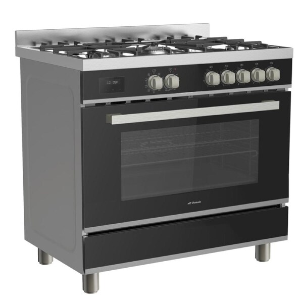 Domain Black Glass Fascia 9 Function Oven Dual Fuel Freestanding Cooker - 900mm