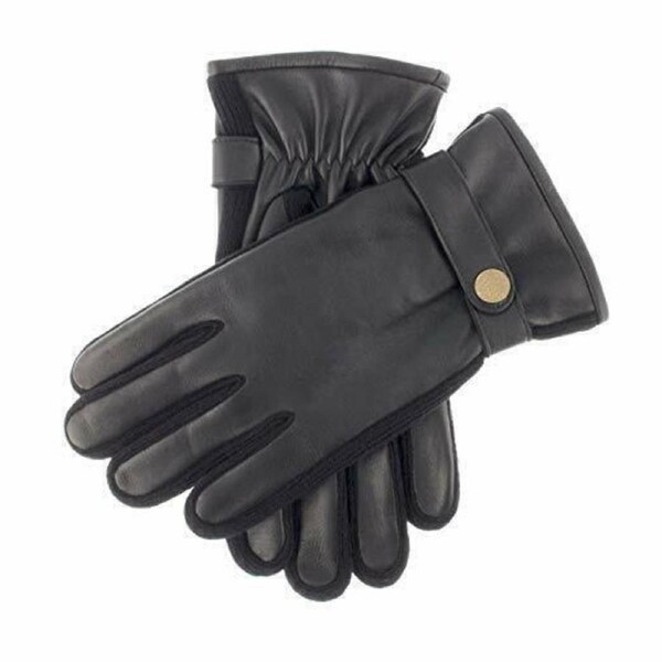 Dents Mens Leather Gloves with Buckle Winter Warm - Black Medium