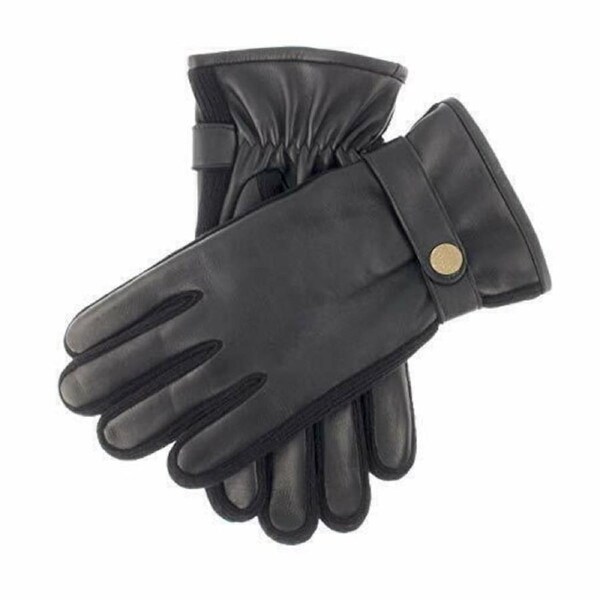 Dents Mens Leather Gloves with Buckle Winter Warm - Black Large