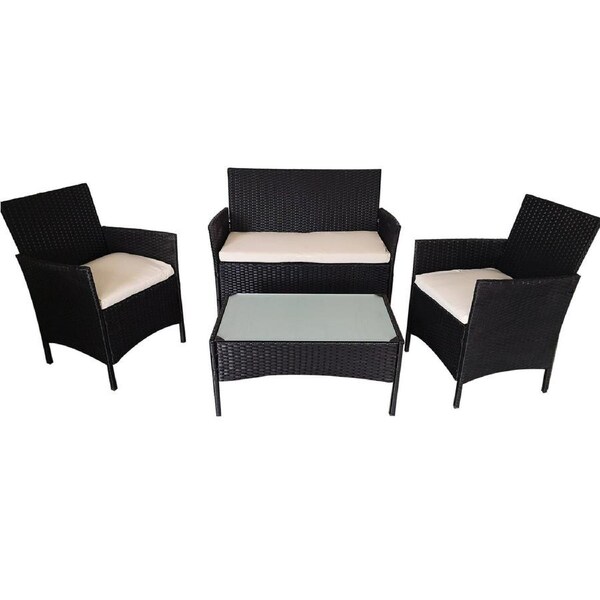 Elora 4pc Lounge Dining Set Outdoor Furniture Rattan Wicker Chair Table Garden Patio Balcony