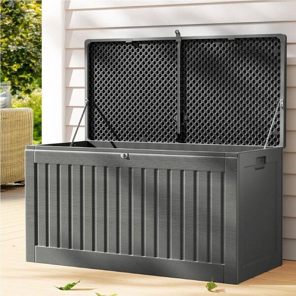 270L Gardeon Outdoor Storage Box Container Lockable Cabinet Garden Bench Tool Shed Grey