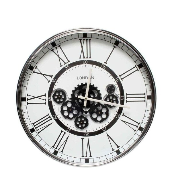 London Modern Moving Cogs Clock Black & White