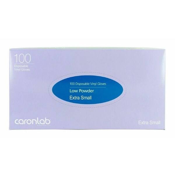 Caronlab Vinyl Disposable Gloves Low Powder Extra Small 100 Pack Size XS